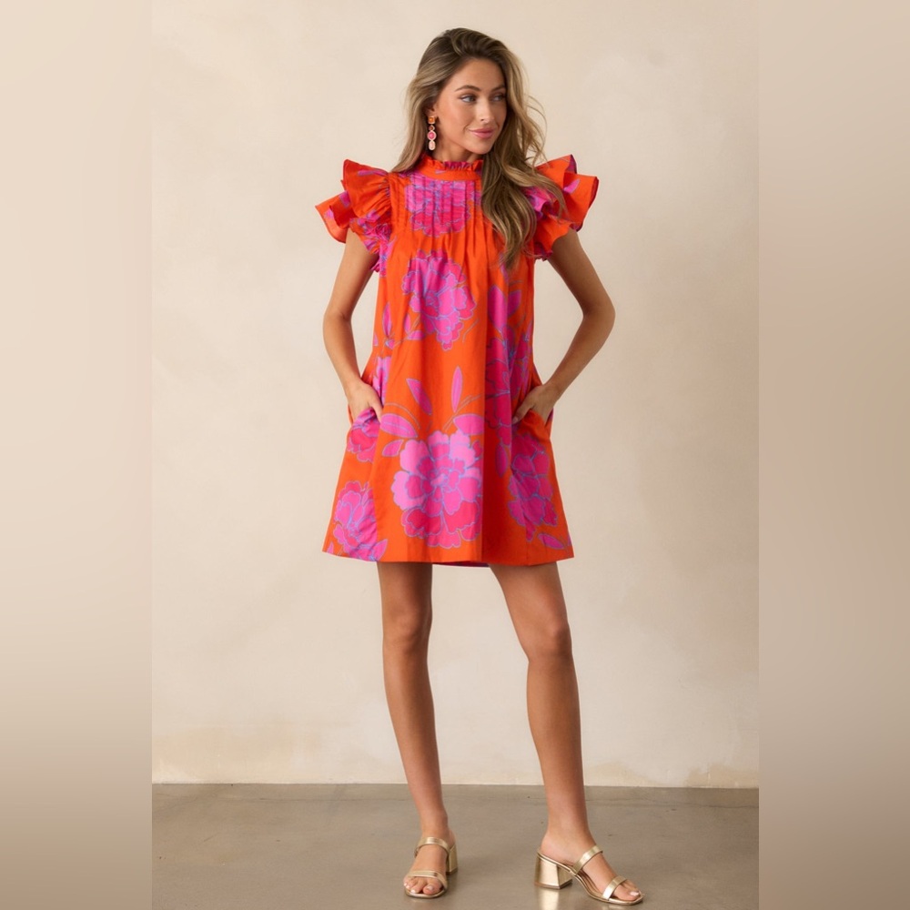 ‼️NWT!!!-BREEZES AND BLOOMS COTTON ORANGE FLUTTER SLEEVE MINI DRESS! Size small!